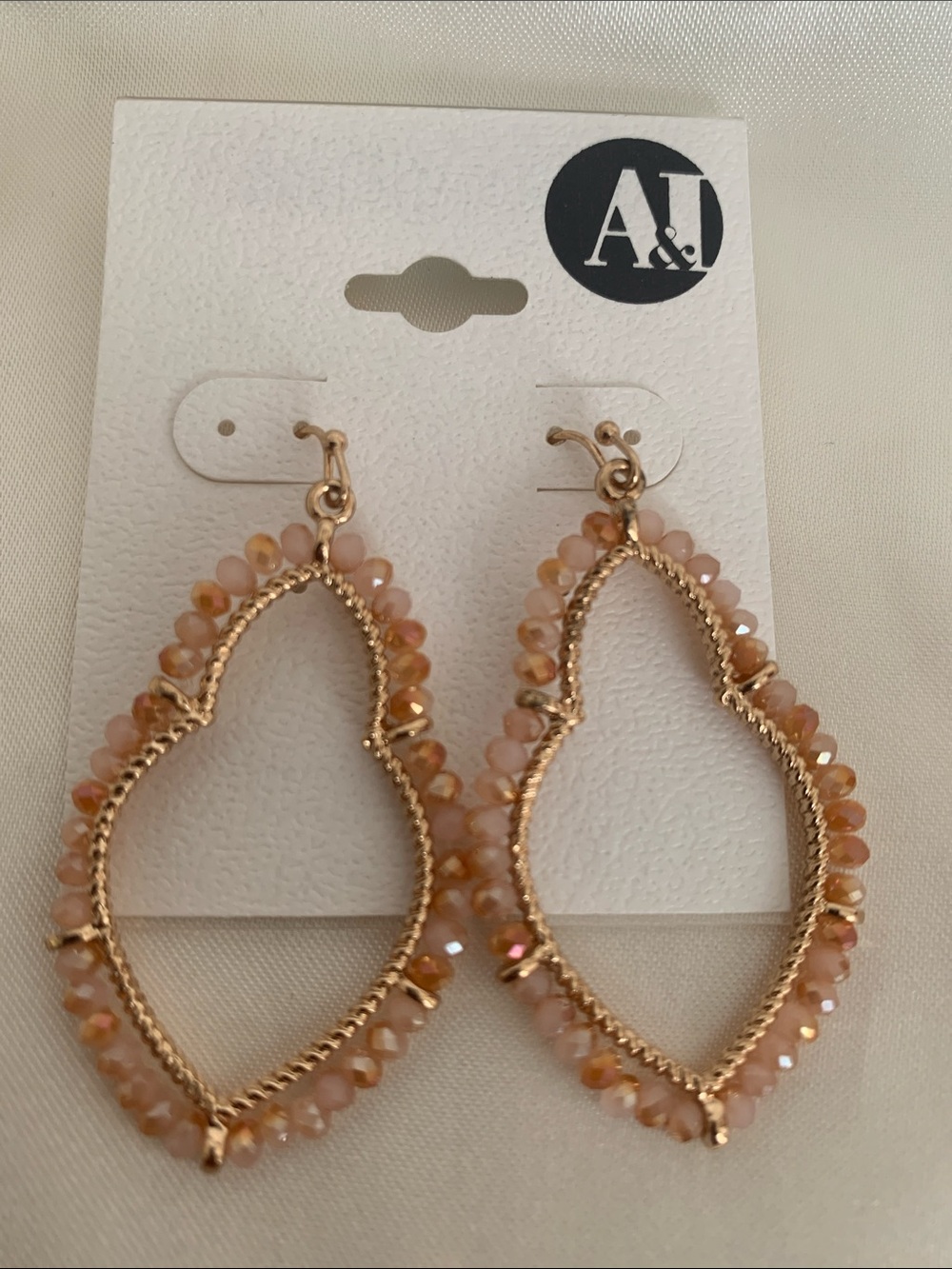 Rose & Hematite Teardrop Beaded Dangle Earrings - Peach Pink